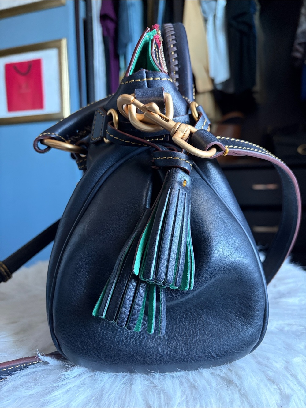 Dooney & Bourke Florentine Satchel- Navy - Picture 3 of 14